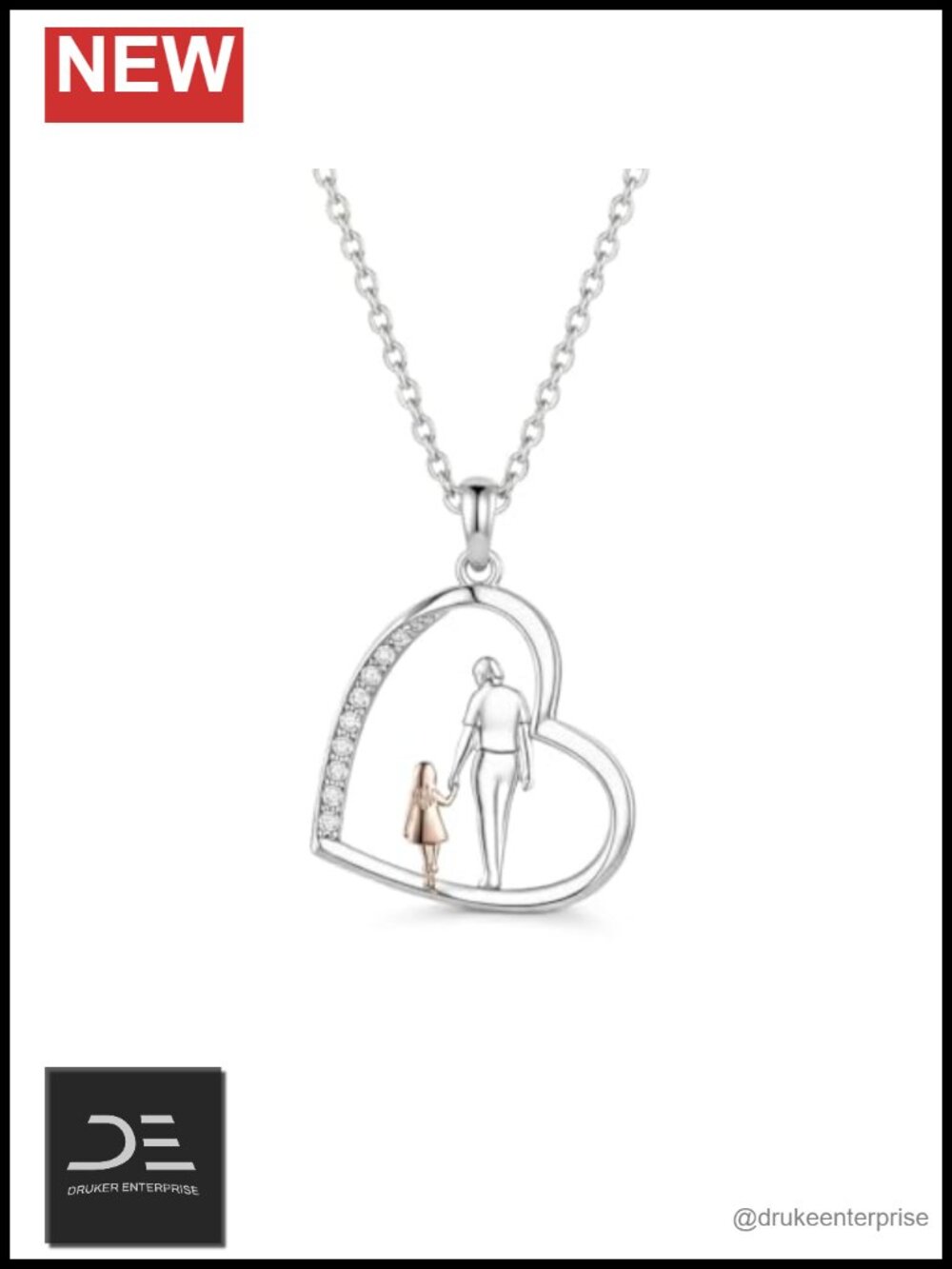 Sterling Silver Heart Pendant Necklace Lab Grown Diamond Father Daughter Gift